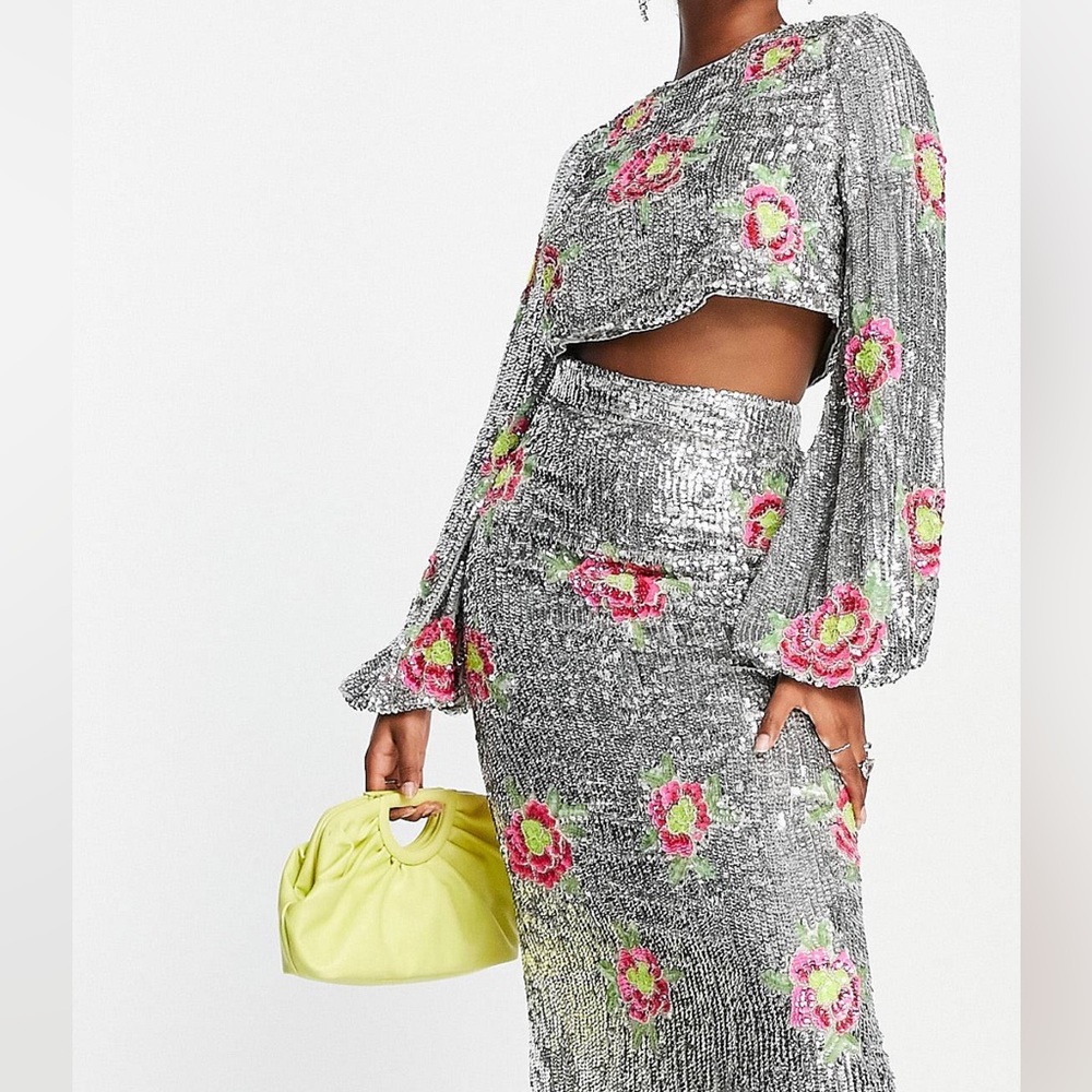 NWT ASOS Floral Sequin Crop Top
